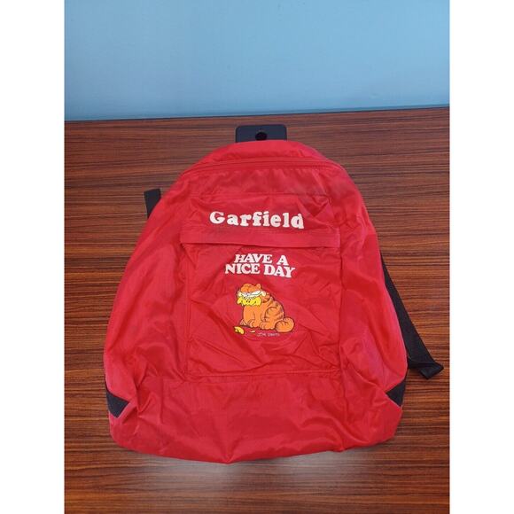 Vintage 1980's Garfield Have a Nice Day Red Backpack Bookbag Rare - Picture 1 of 9
